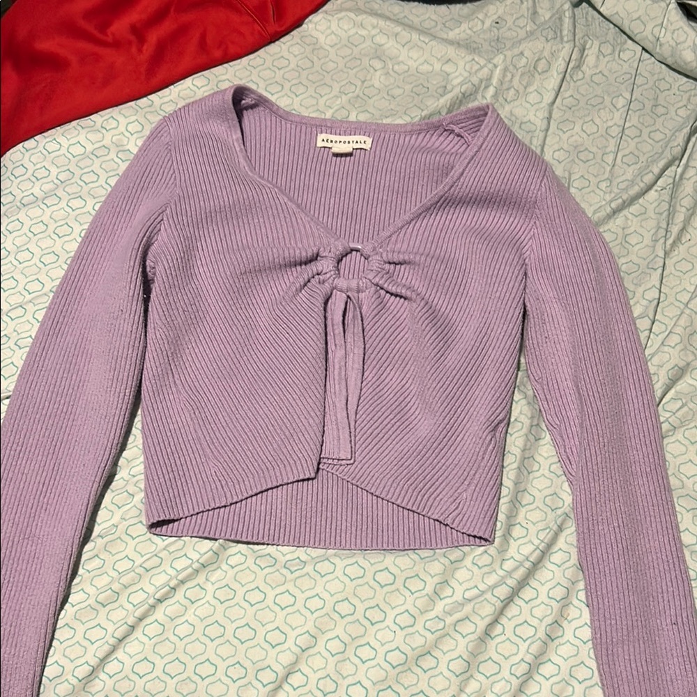 Lavender Ribbed Knot-Front Top